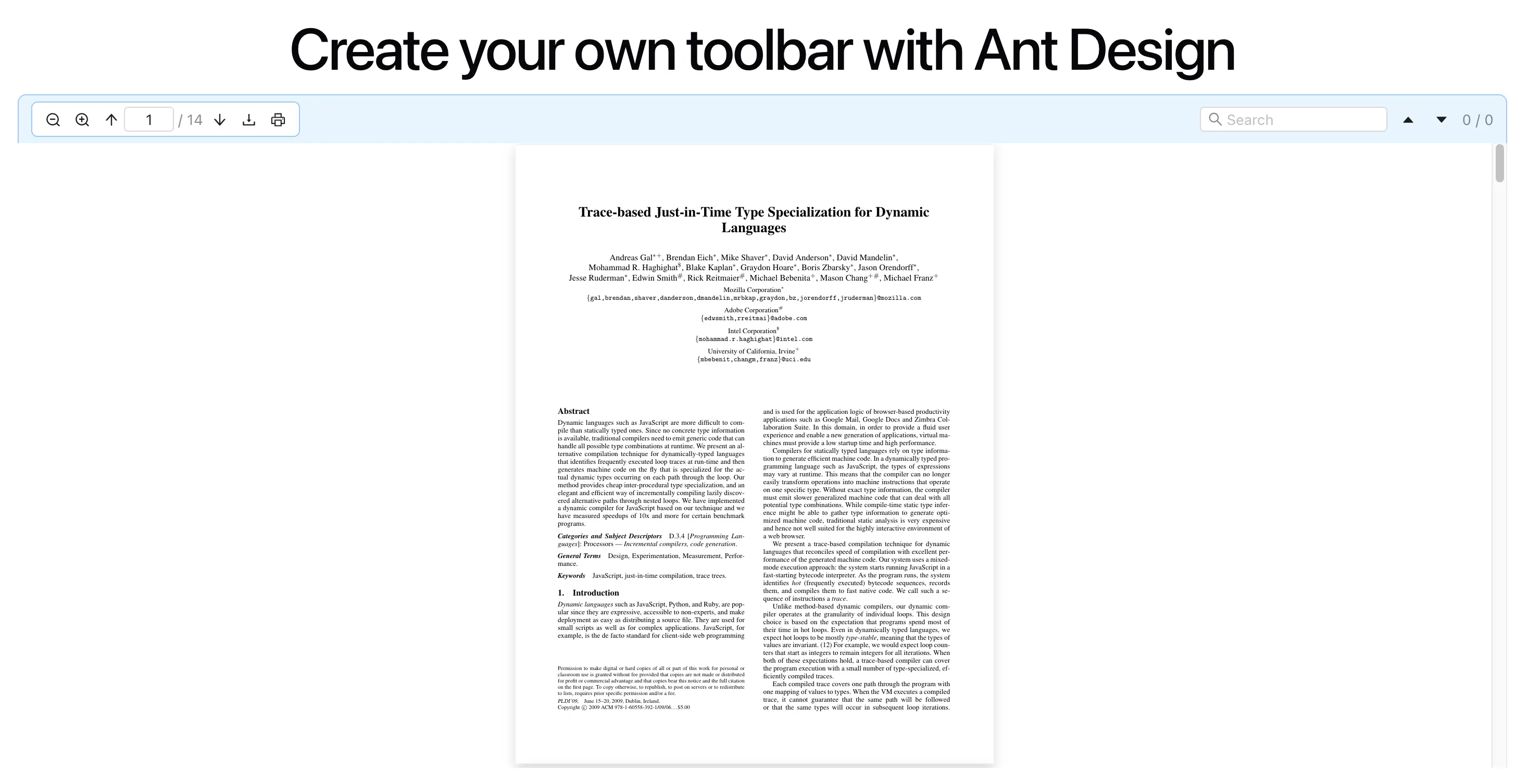An image of create your own toolbar with Ant Design