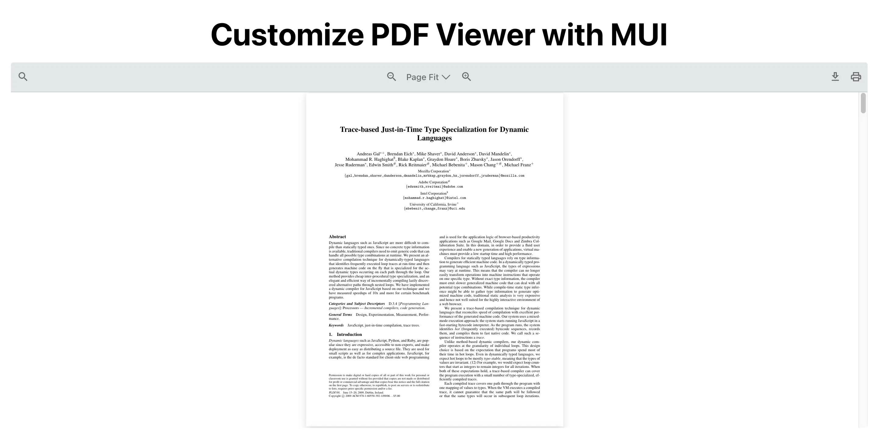 An image of the default toolbar with MUI