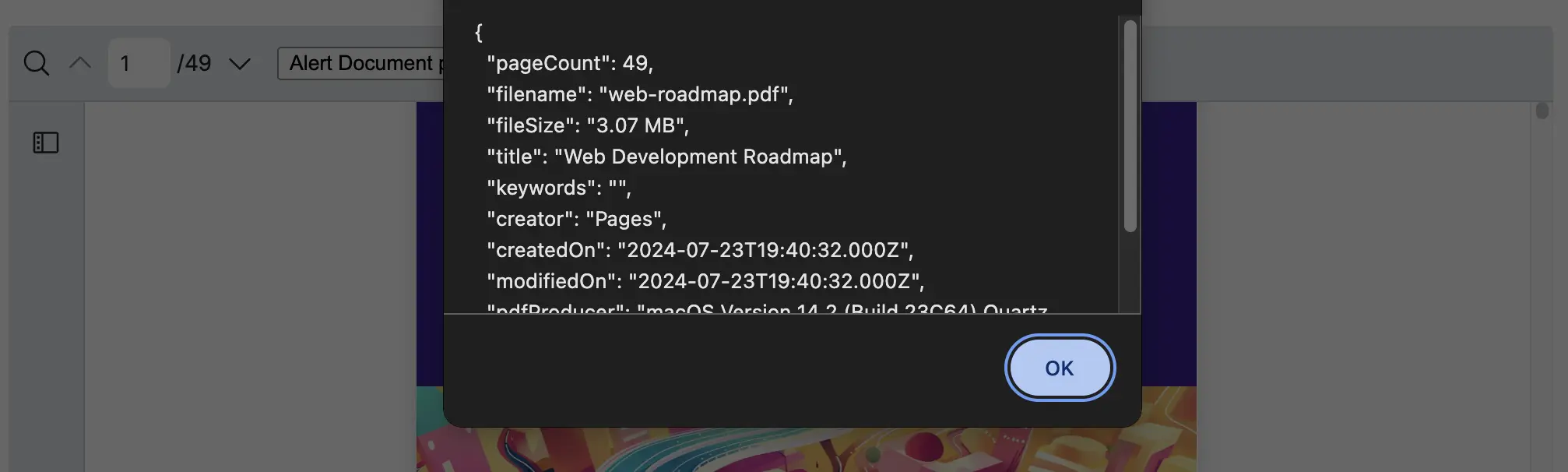 An example of how to show the document properties