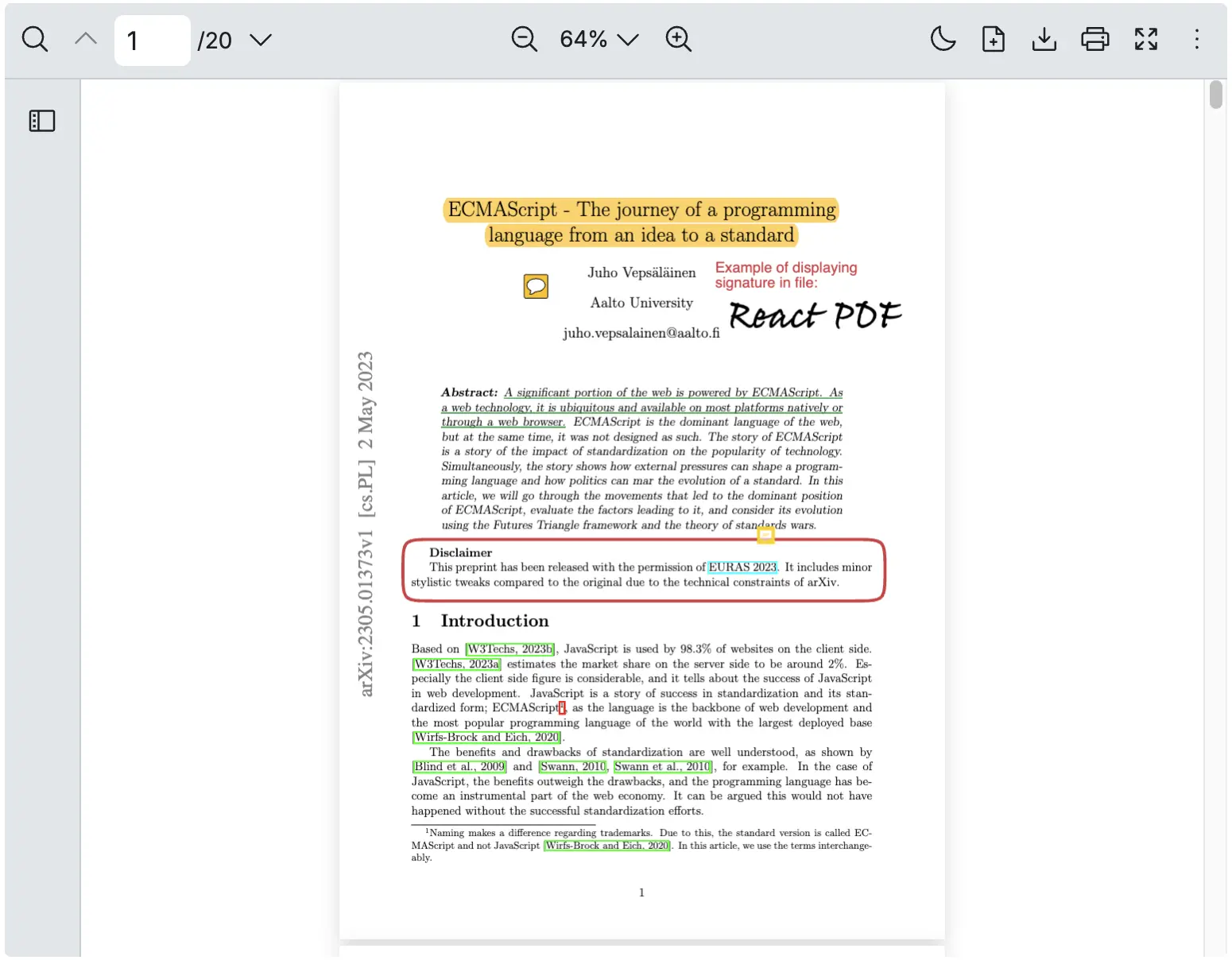 An example of how to use the default toolbar