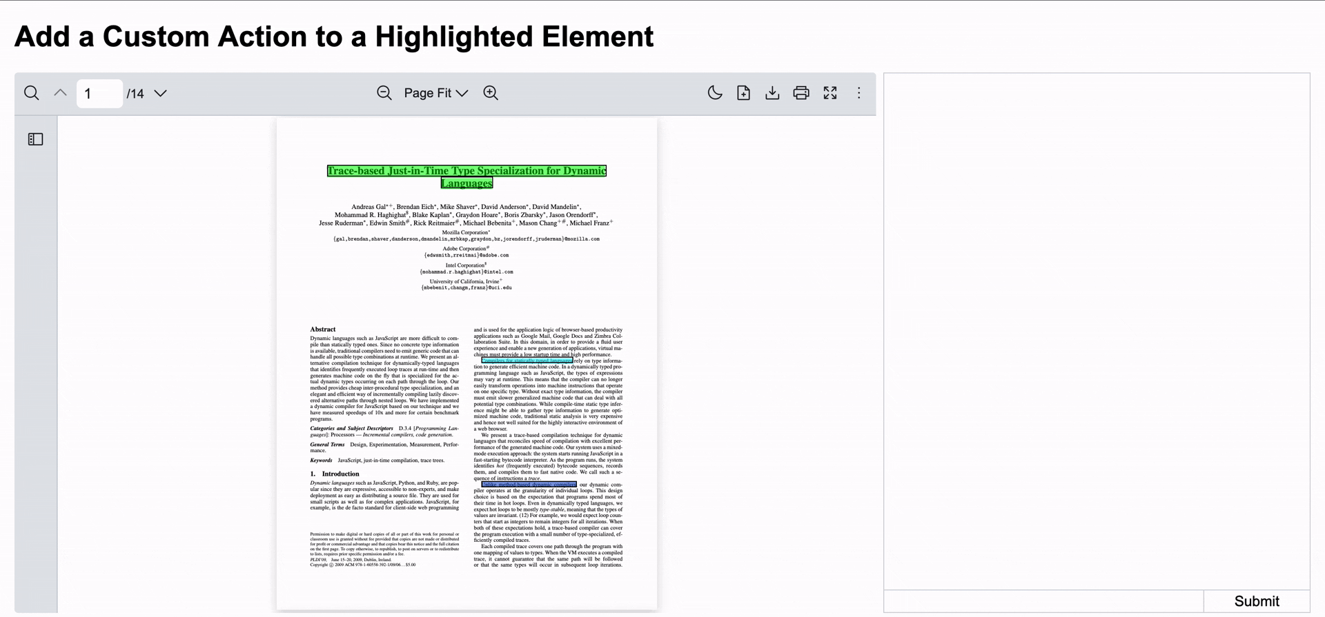 An image of Add a Custom Action to the Highlight Element
