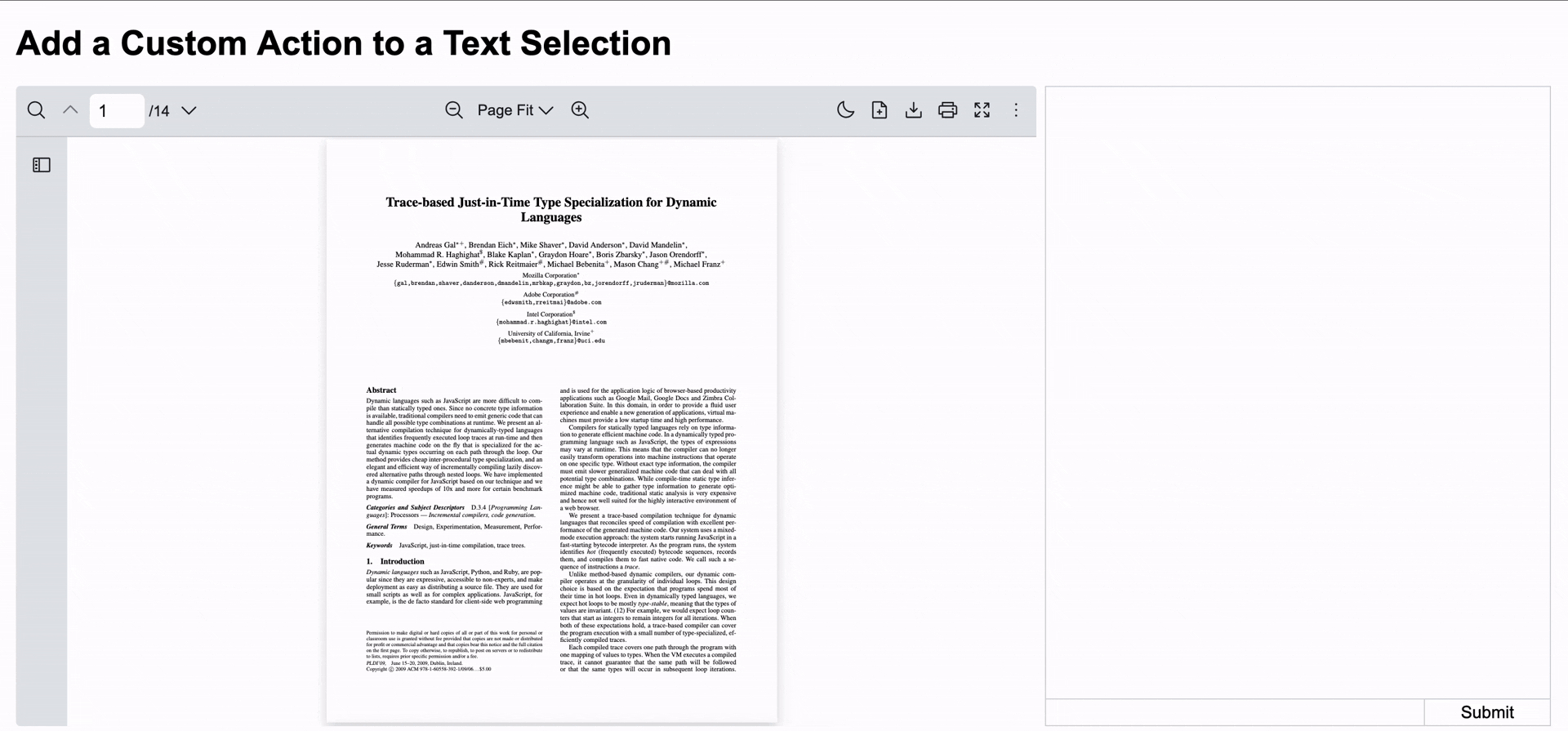 An image of Add a Custom Action to a Text Selection