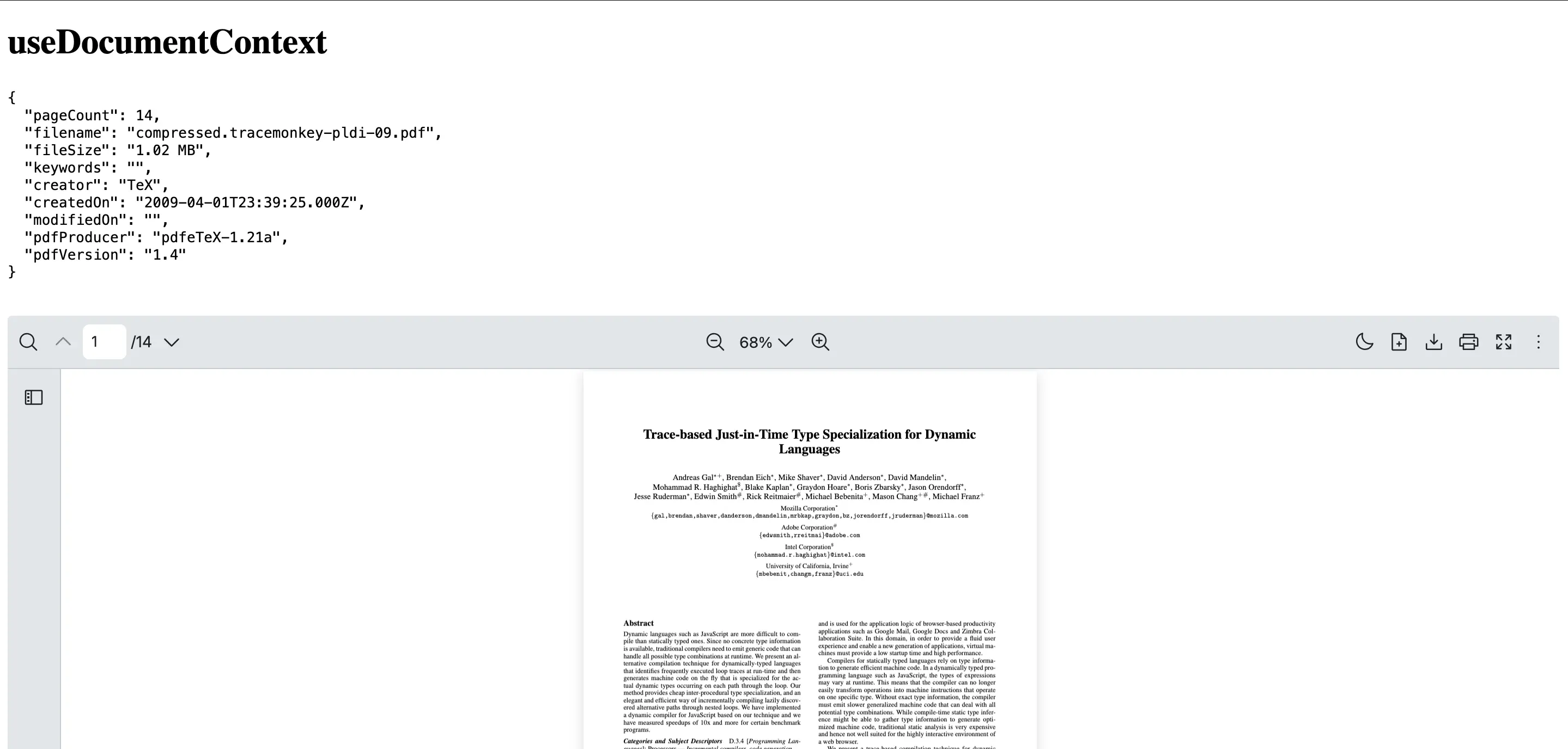 An example of how to use useDocumentContext hook