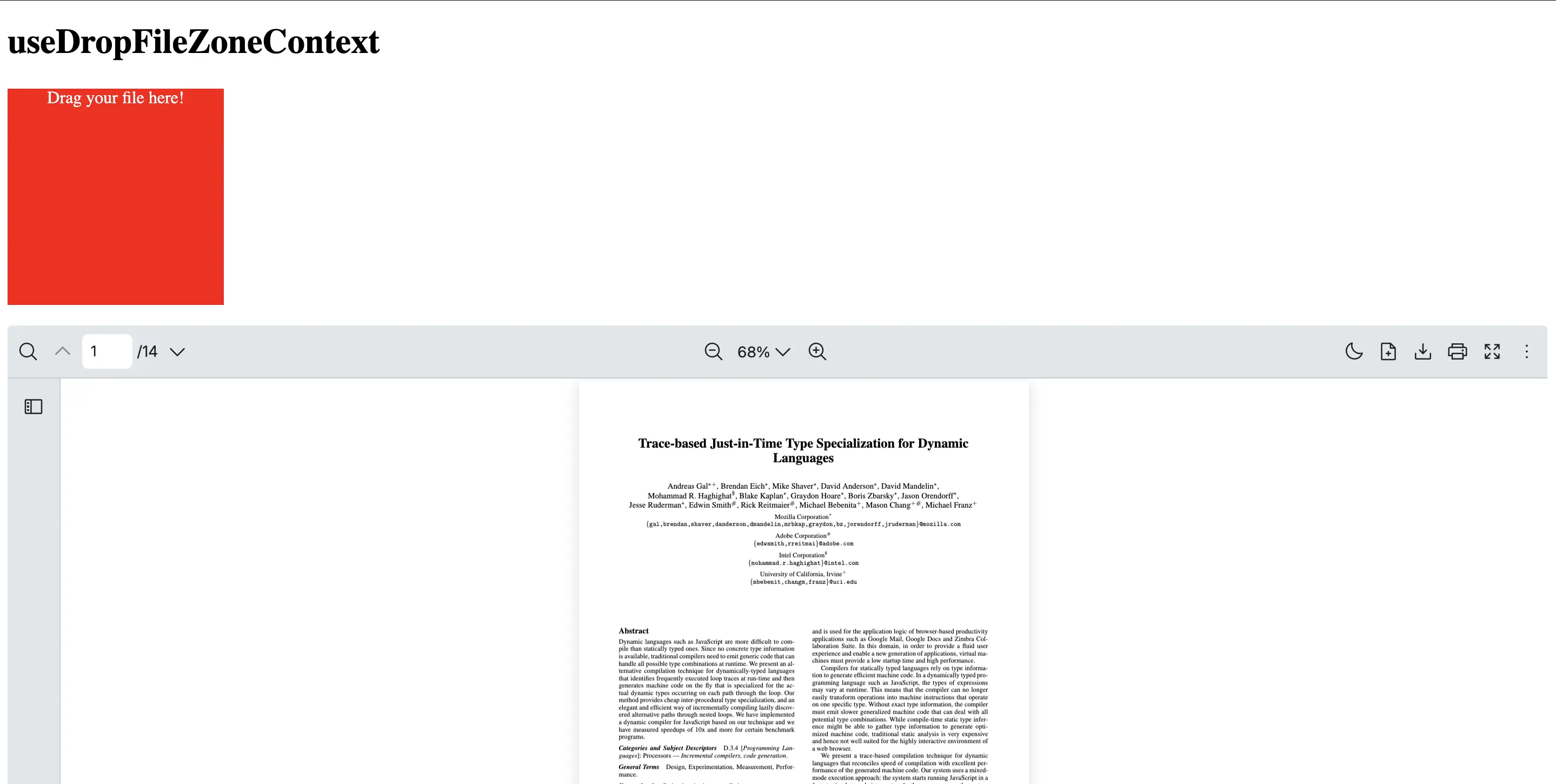 An example of how to use useDropFileZoneContext hook