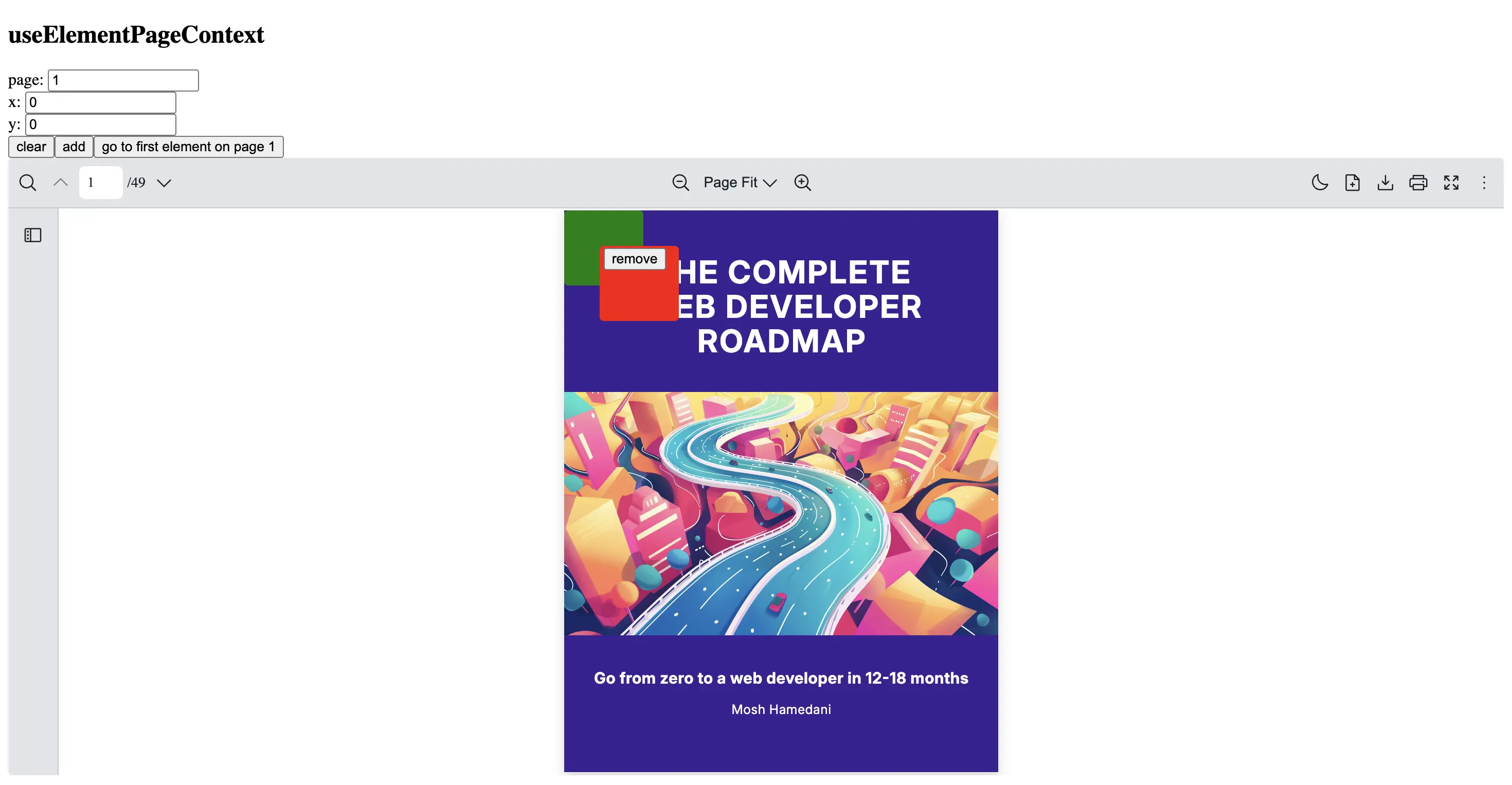 An example of how to use useElementPageContext hook