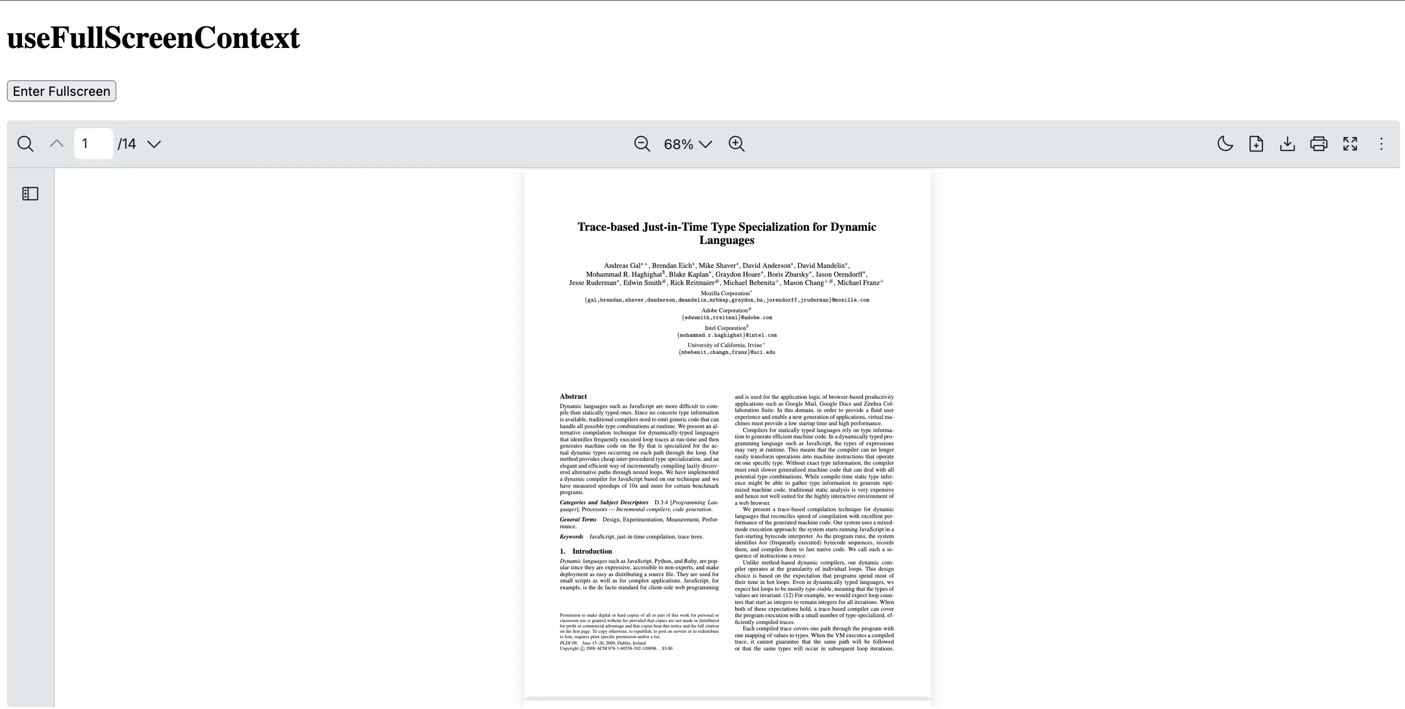 An example of how to use useFullScreenContext hook