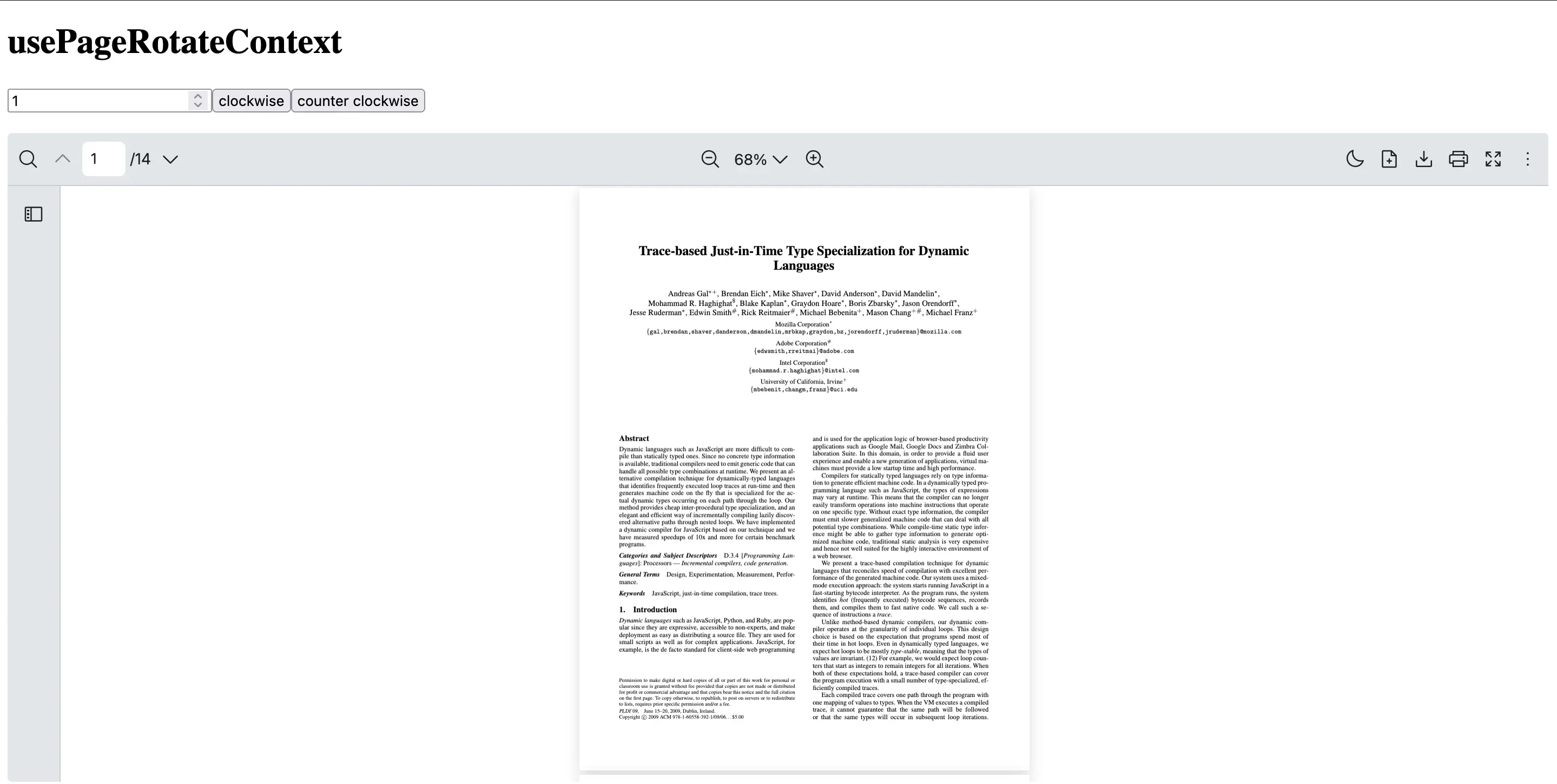 An example of how to use usePageRotateContext hook