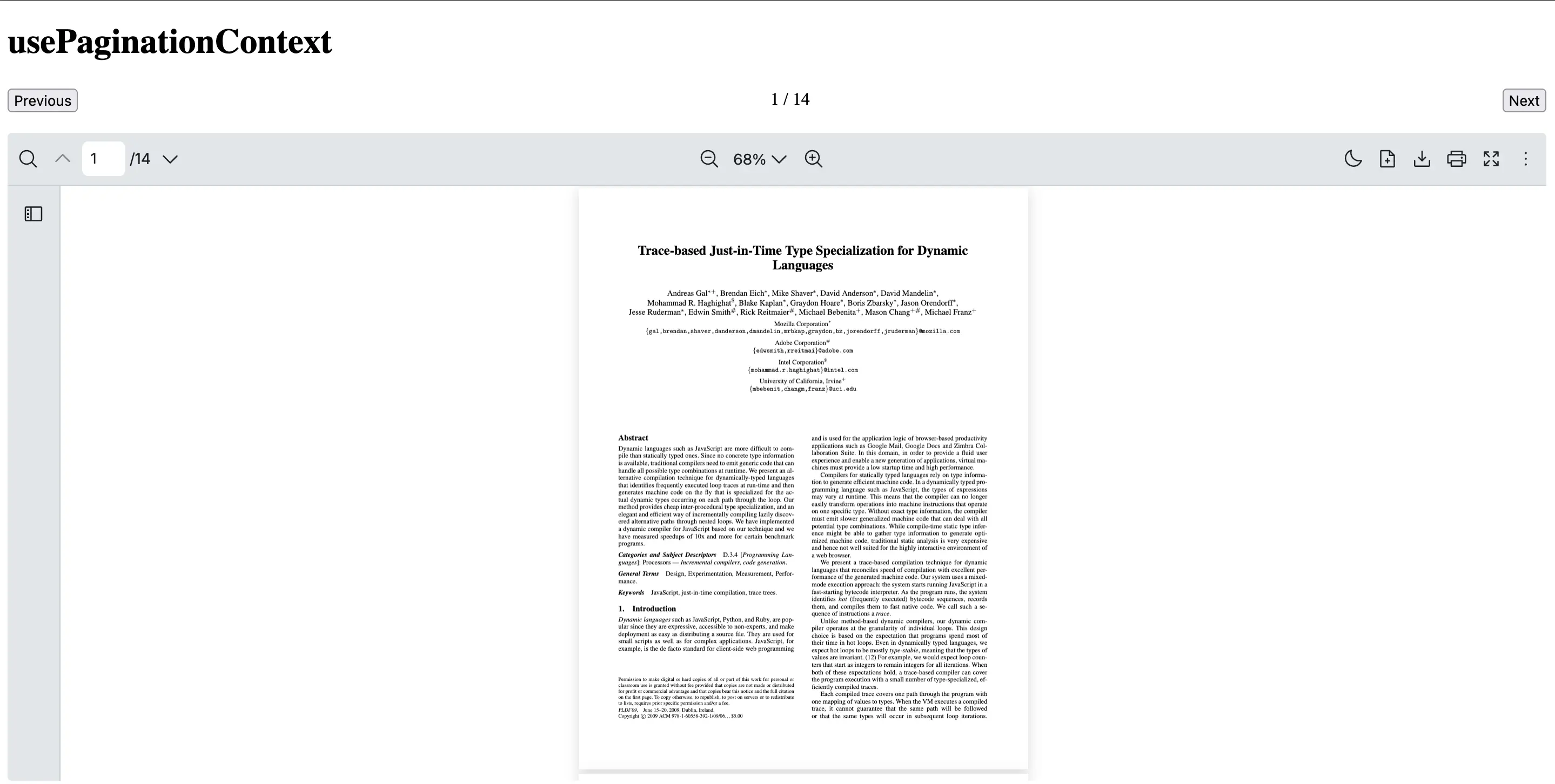 An example of how to use usePaginationContext hook