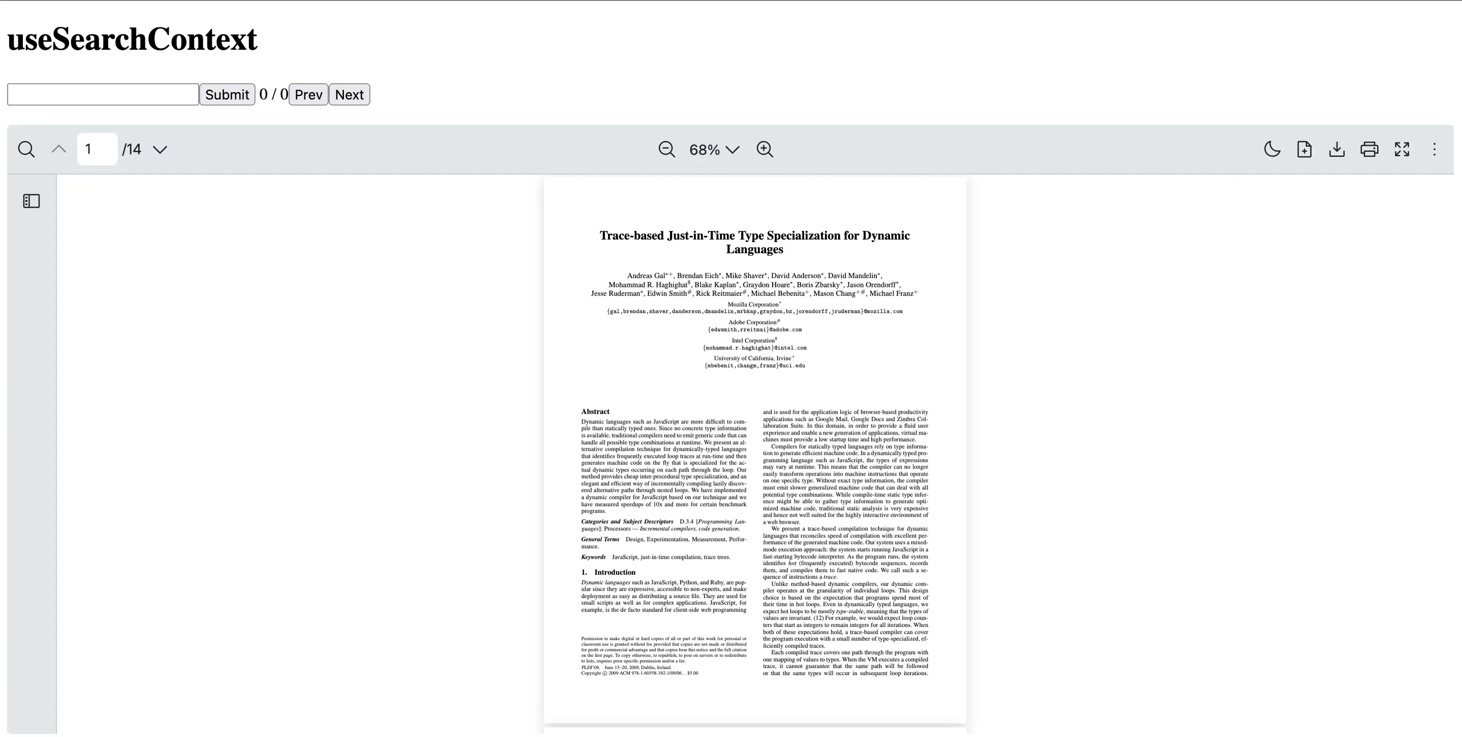 An example of how to use useSearchContext hook