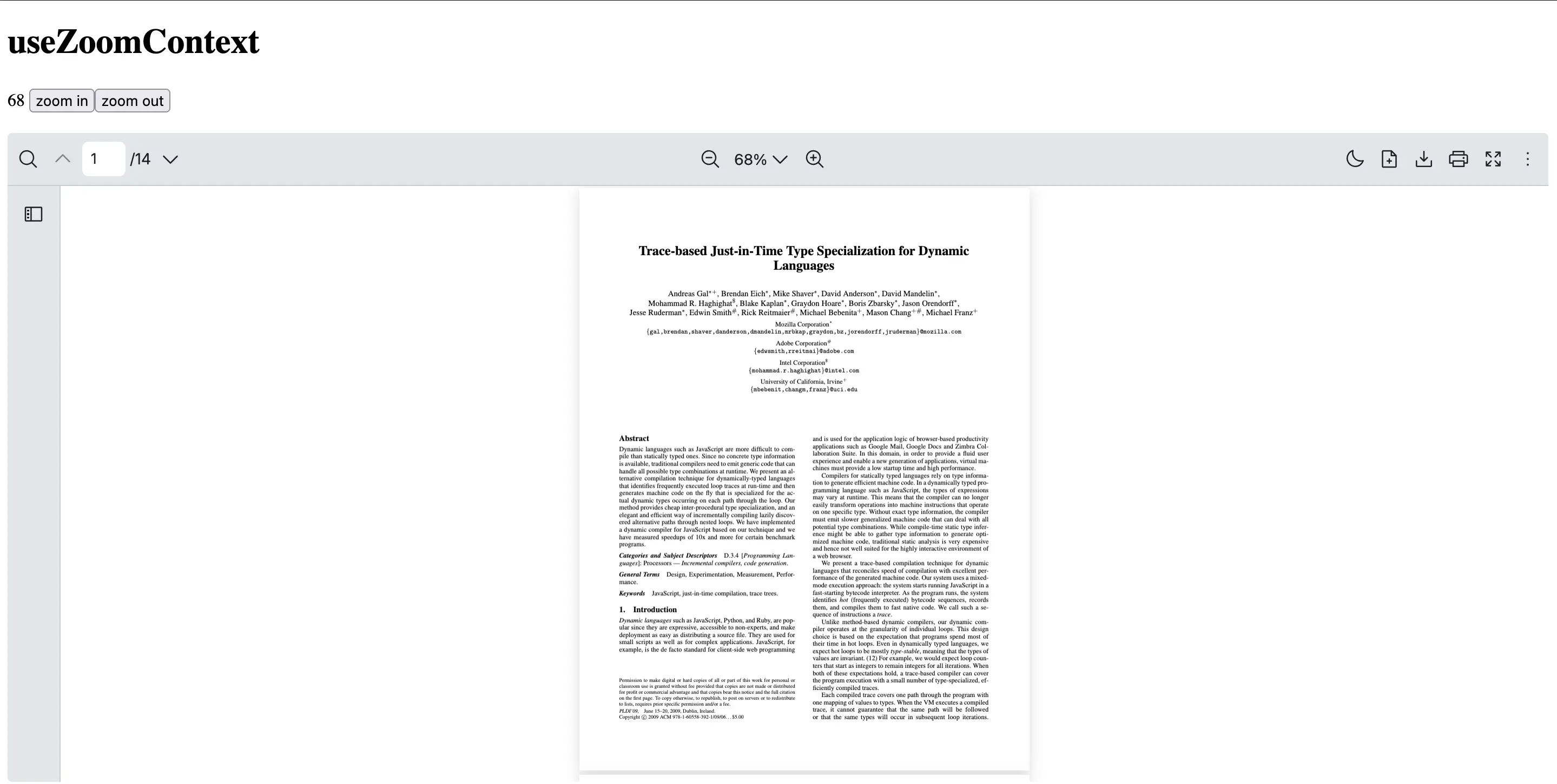 An example of how to use useZoomContext hook