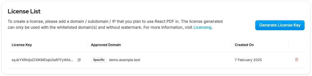 An image of how to add specific domain with React PDF
