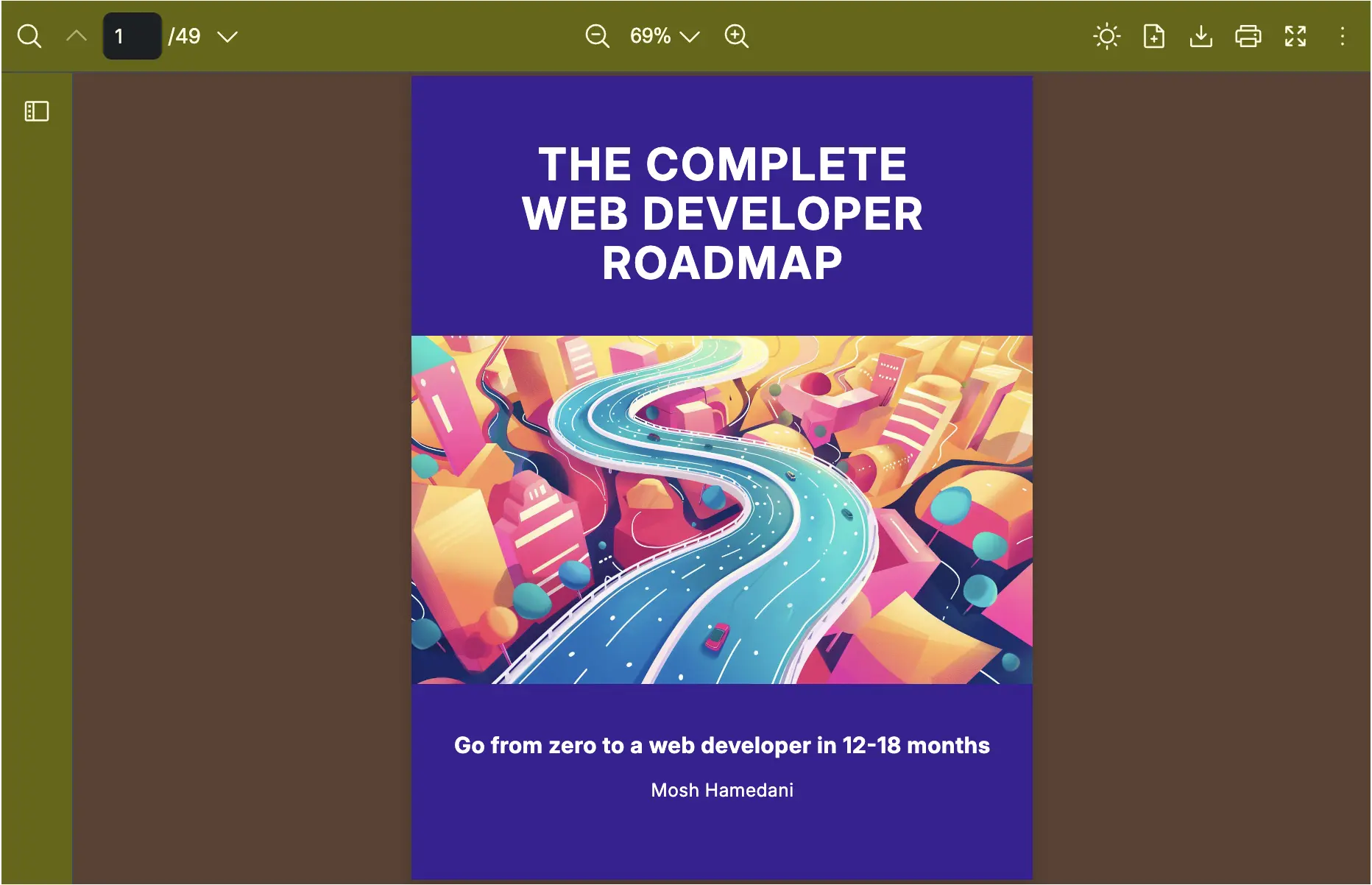 An image of how React PDF will be displayed with overriding toolbar colors in dark mode