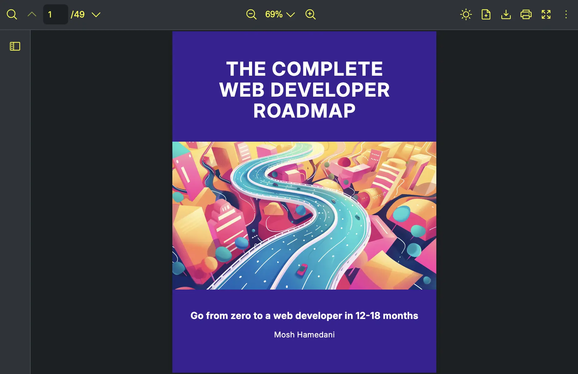 An image of how React PDF will be displayed with overriding toolbar text color in dark mode